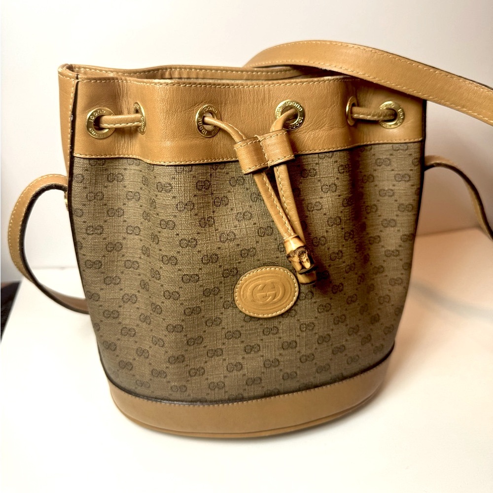 Gucci Monogram Bucket Bag Crossbody GG Bamboo Authentic RARE Vintage 1980s - Picture 2 of 16